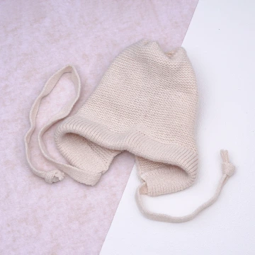 素色毛線綁帶&times;毛帽&times;米白