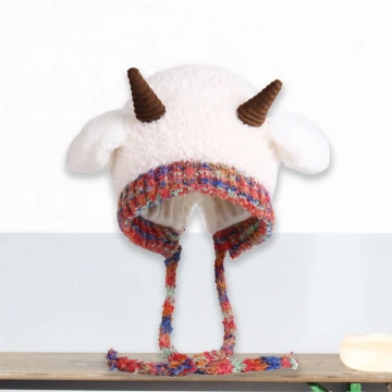 小羊角絨毛&times;毛帽&times;白色