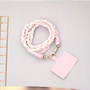 細繩四色小麻花&times;手機斜背雙勾掛繩&times;粉+紫+黃+白