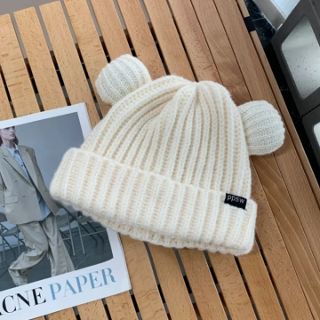 毛線小熊耳朵&times;毛帽&times;白色