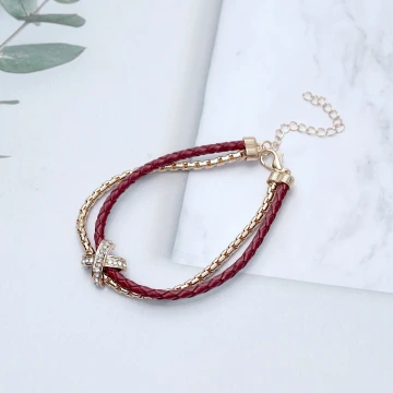 紅繩金線交叉&times;雙層手鍊
