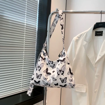 蝴蝶印花布藝&times;斜背包&times;黑白