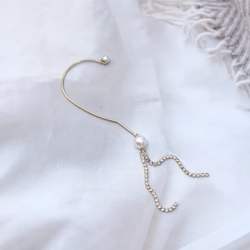 金色珍珠流蘇晶鑽&times;單邊耳掛