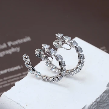 鑲鑽圓環&times;蚊香盤U型耳夾