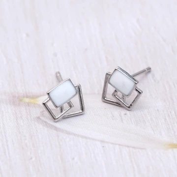 925銀針&times;白框交錯&times;耳環