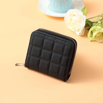 時尚格紋&times;對折短夾&times;拉鍊零錢包&times;黑色