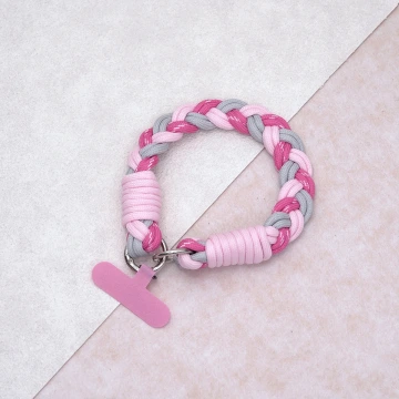 三色麻花辮&times;手機腕帶掛繩&times;粉紅灰