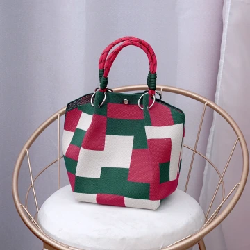 紅綠方格&times;針織手提袋