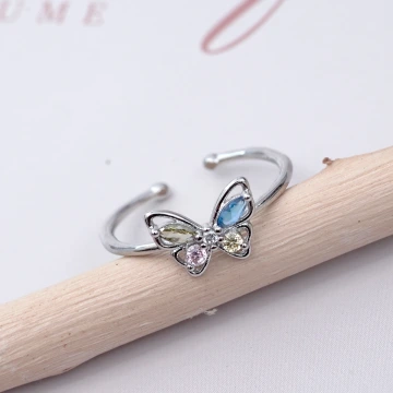 925銀飾&times;蝴蝶彩晶&times;開口戒指
