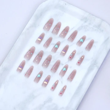 粉紅貓眼夢幻小花亮面&times;穿戴式手指甲片&times;二十四入