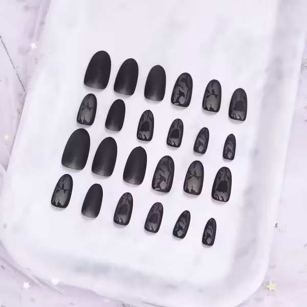 黑玫瑰蕾絲霧面×穿戴式手指甲片×二十四入