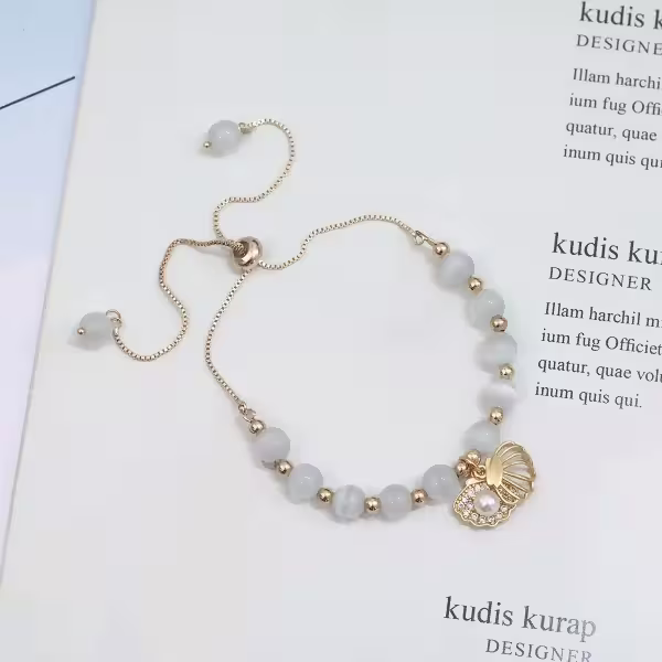 貓眼石貝殼珍珠&times;腳鍊