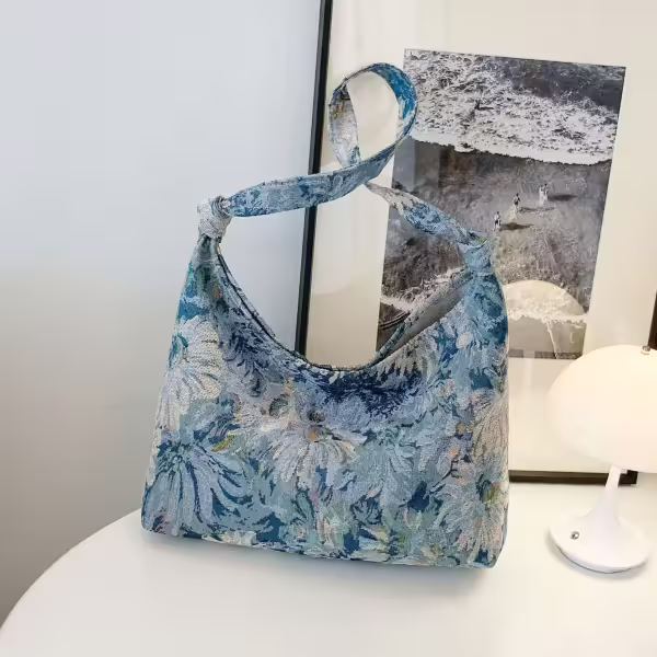 印象派花卉×肩背包×藍色