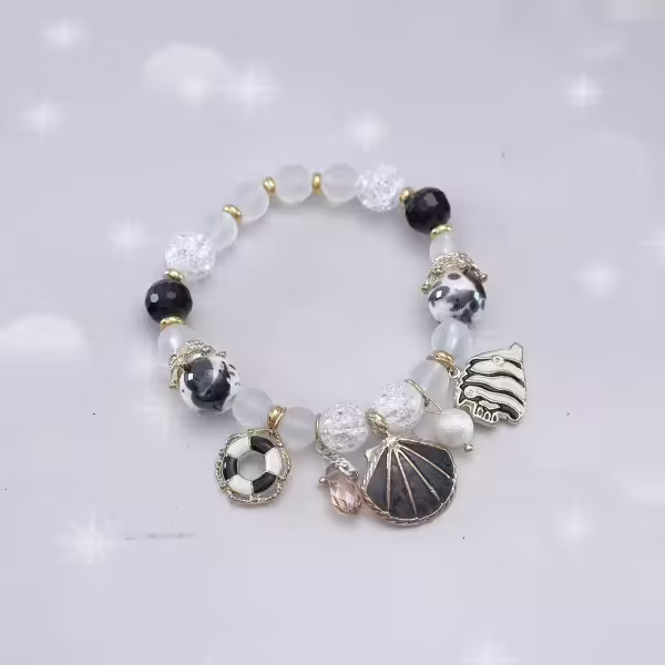 甜美貝殼海洋熱帶魚×固定式串珠手環×黑色