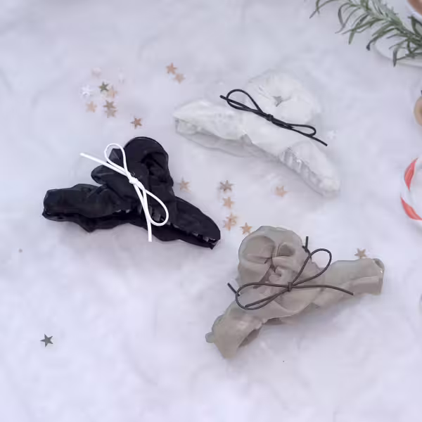 薄紗絲帶蝴蝶結×鯊魚夾×共三色