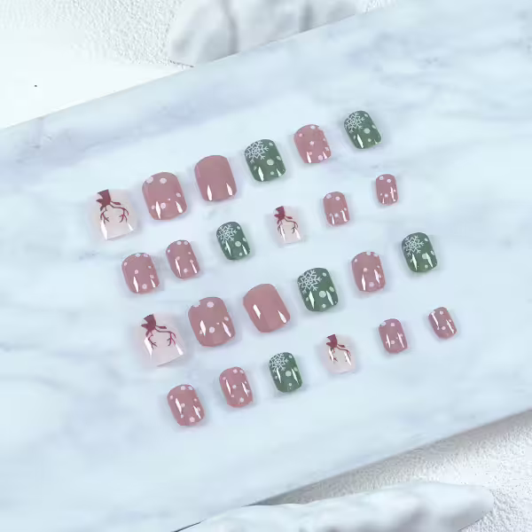 紅綠聖誕小鹿亮面×穿戴式手指甲片×二十四入