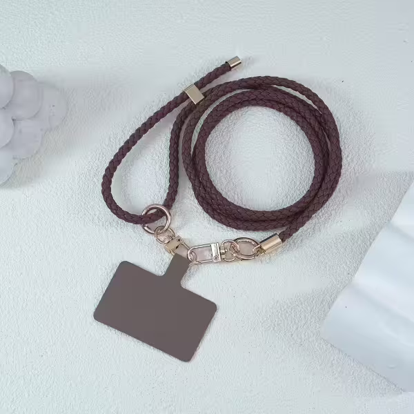 皮革編織×長度可調×手機斜背雙勾掛繩×棕咖