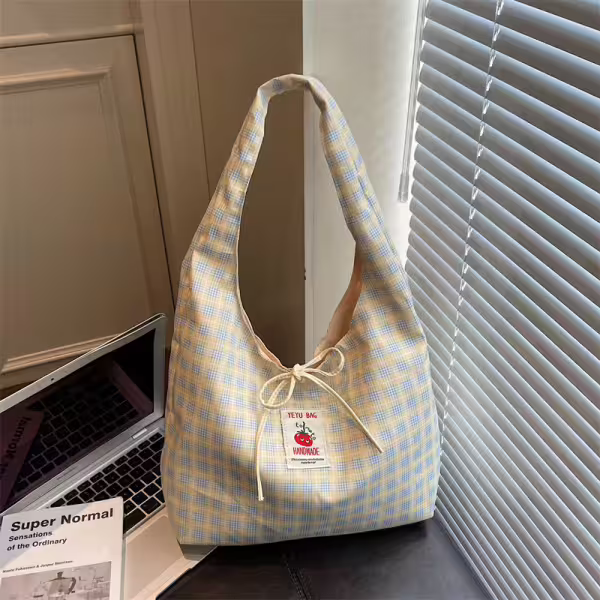 格紋蝴蝶結小蕃茄×肩背包×米黃