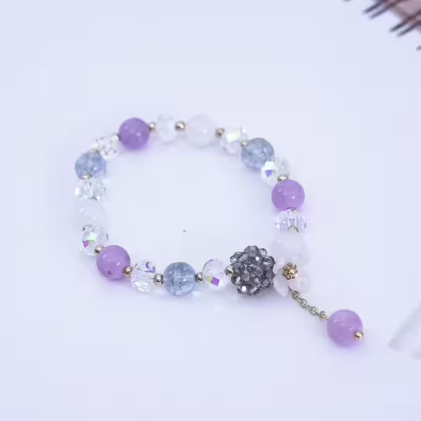 晶球貝殼花紫琉璃×固定式串珠手鍊×紫色