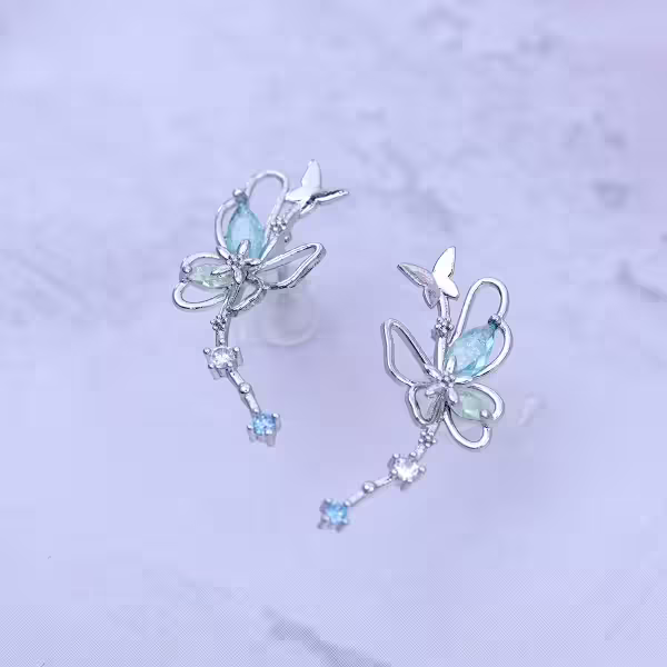 水藍甜酷蝴蝶×吊墜耳環