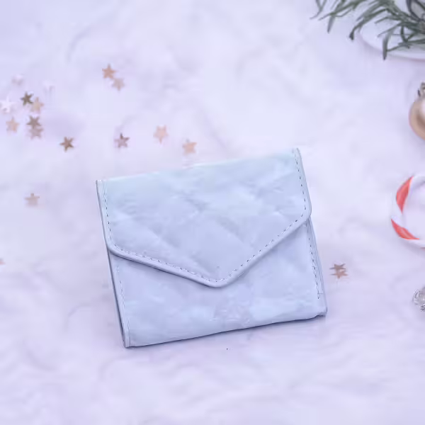 信封爆閃麂皮×三折短皮夾×藍色