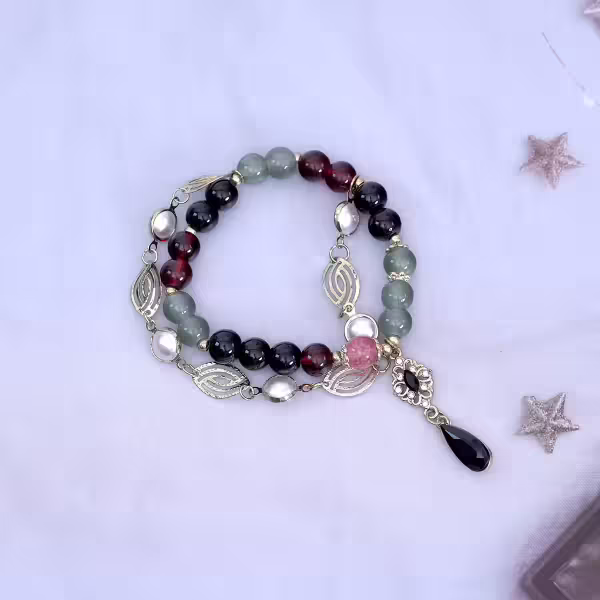 雙層暗黑柳葉黑水滴×固定式串珠手鍊