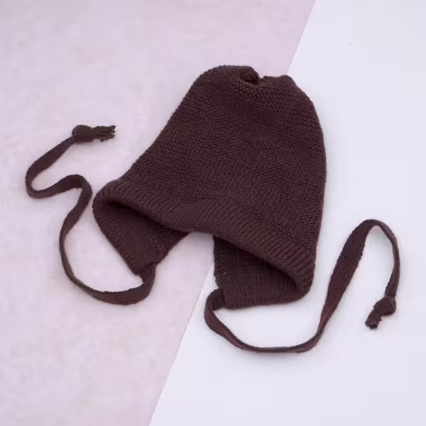素色毛線綁帶×毛帽×棕咖