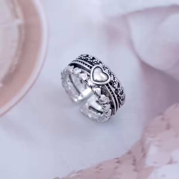 復古寬版愛心×開口戒指