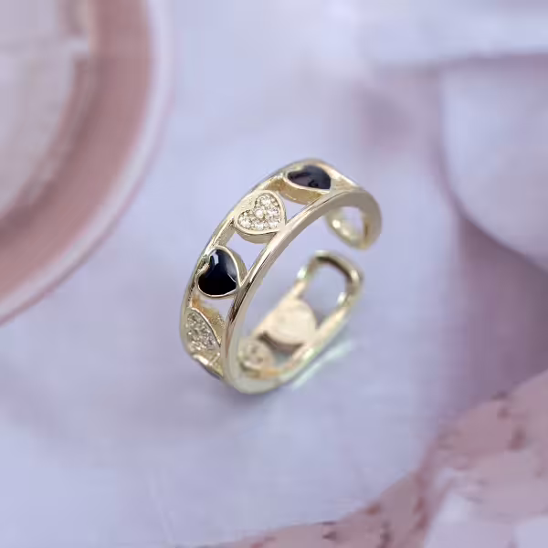 金黑愛心鏤空晶鑽×開口戒指