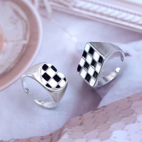 黑白棋盤×開口戒指×共二色