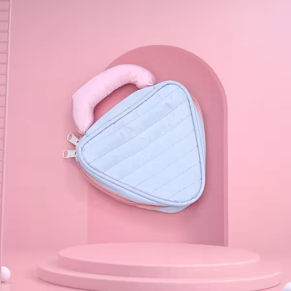 撞色倒三角手提×化妝收納包×藍色