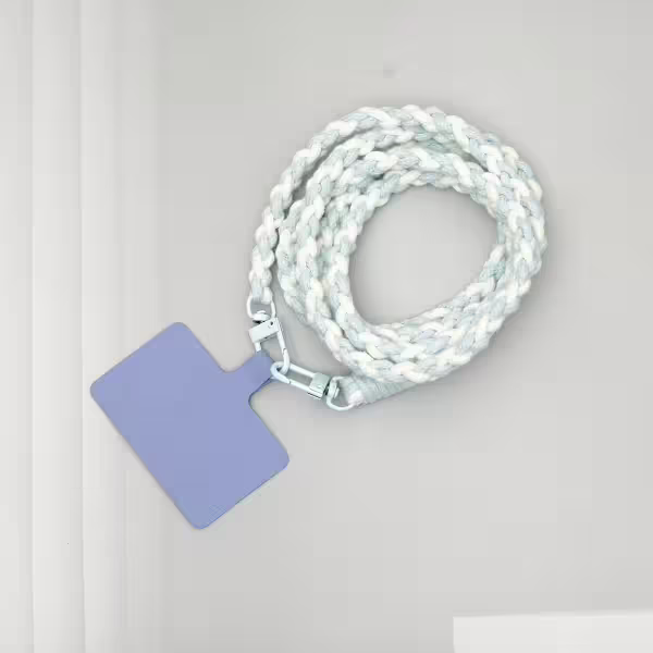 細繩雙色小麻花&times;手機斜背雙勾掛繩&times;水藍+白