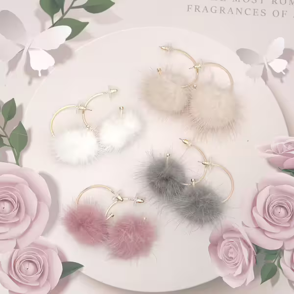 C字水貂毛&times;吊墜耳環&times;共四色