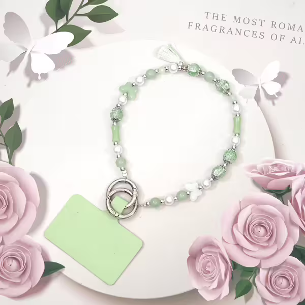 綠竹節流蘇&times;手機腕帶掛繩