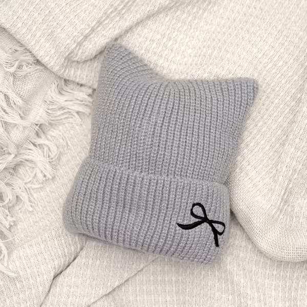 平頭俏貓耳蝴蝶結×毛帽×灰色