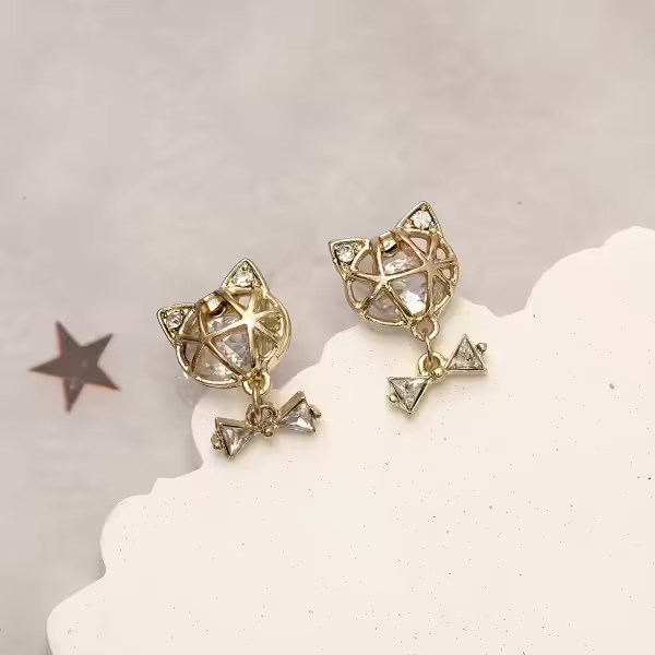 立體鏤空貓咪&times;吊墜耳環