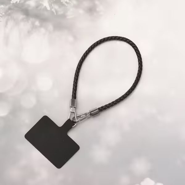 編織花紋皮革&times;手機腕帶掛繩&times;黑色