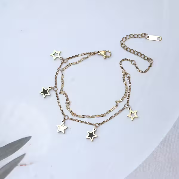 316鋼飾&times;星白星星&times;雙層手鍊/腳鍊&times;金色