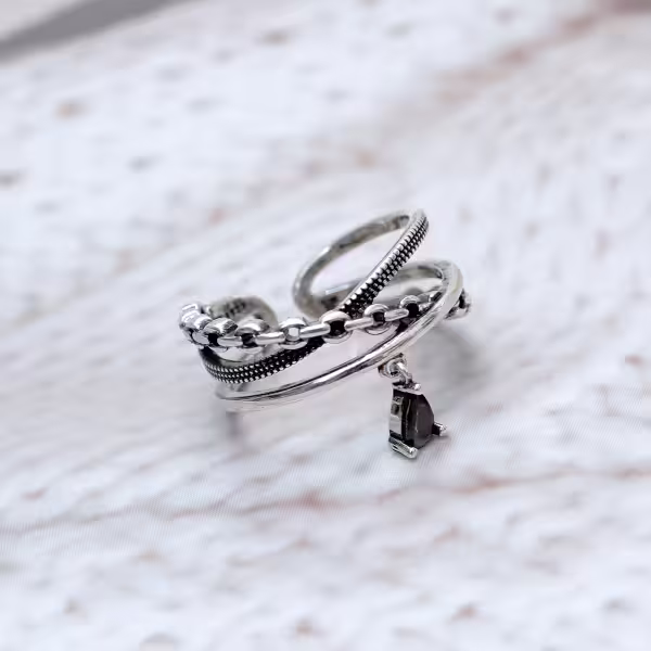 925銀飾&times;多層黑眼淚&times;開口戒指