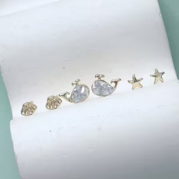 鯨魚海洋貝殼&times;三套件耳環組