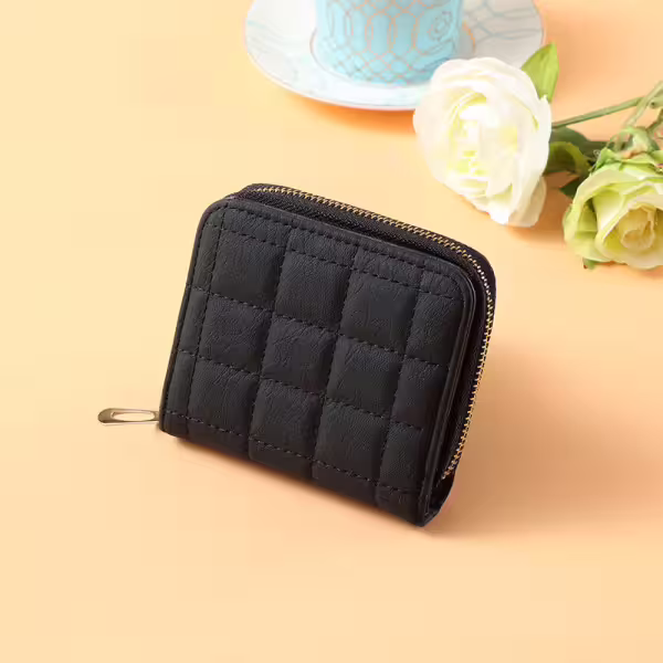 時尚格紋&times;對折短夾&times;拉鍊零錢包&times;黑色