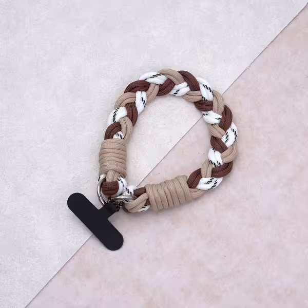 三色麻花辮&times;手機腕帶掛繩&times;棕咖白