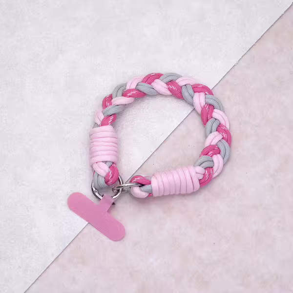 三色麻花辮&times;手機腕帶掛繩&times;粉紅灰
