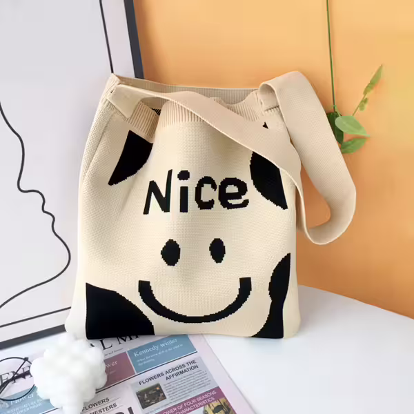 黑白笑臉&times;針織&times;單肩背包