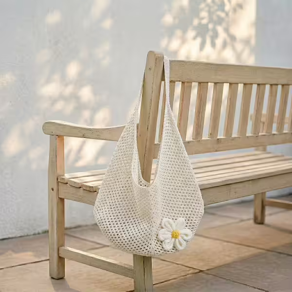 慵懶小花針織&times;肩背包&times;白色