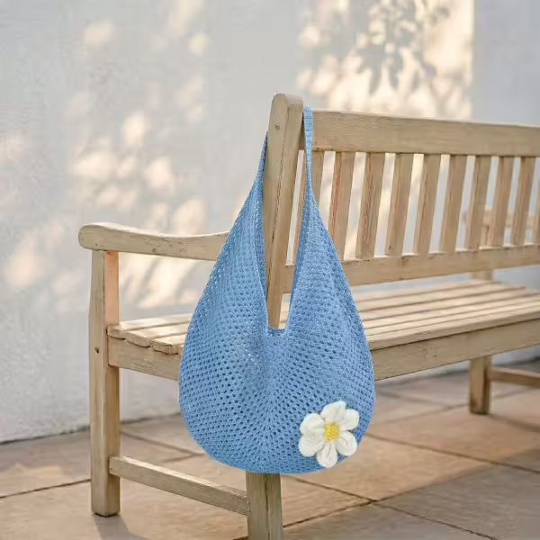 慵懶小花針織&times;肩背包&times;藍色