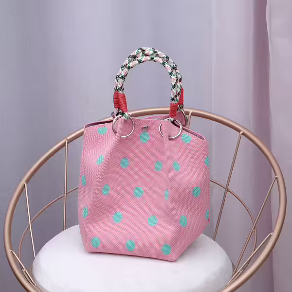 粉紅波點&times;針織手提袋