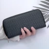 編織壓紋×拉鍊長皮夾×黑色-第6張