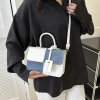 牛仔單寧皮革撞色×斜背包×白色-第5張