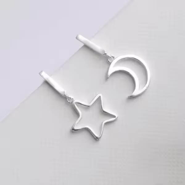 925銀針&times;星星和月亮&times;不對稱耳針-第1張
